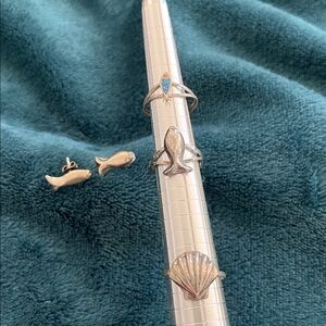 Silver Ocean-Themed Ring/Earrings Set